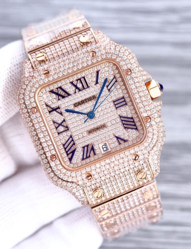 Cartier Santos Diamond-Studded Rose Gold Watch