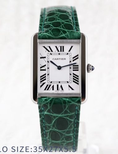 Cartier Tank Solo Watch with Green Leather Strap