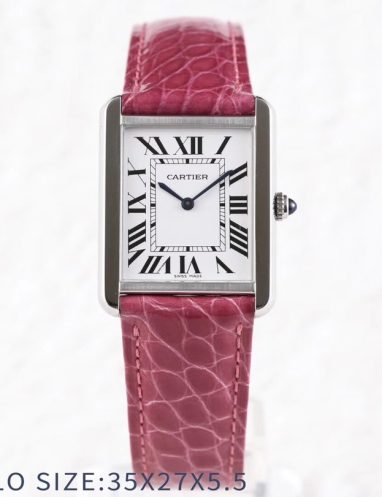 Cartier Tank Solo Watch with Pink Leather Strap