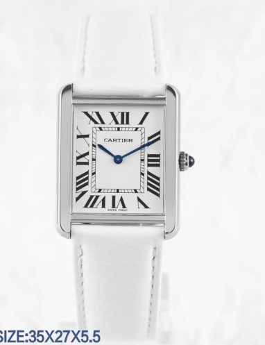 Cartier Tank Solo Watch - Stainless Steel, White Leather Strap