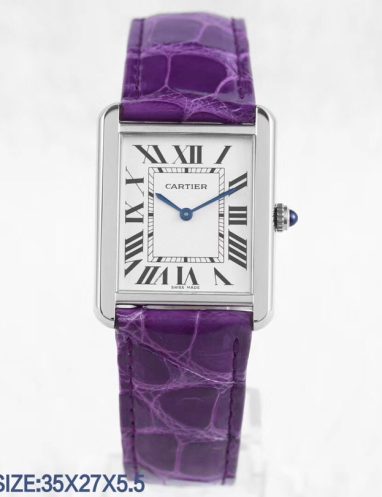 Cartier Tank Solo Watch with Purple Leather Strap
