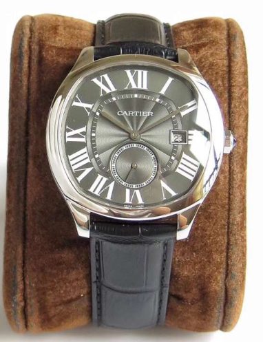 Cartier Men's Stainless Steel Watch with Black Leather Strap