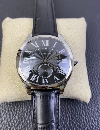 Cartier Black Dial Leather Strap Watch