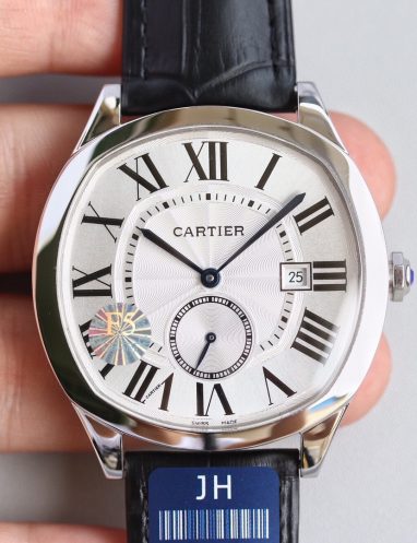 Cartier Luxury Silver Dial Leather Strap Watch
