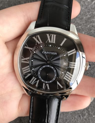Cartier Luxury Black Dial Leather Strap Watch