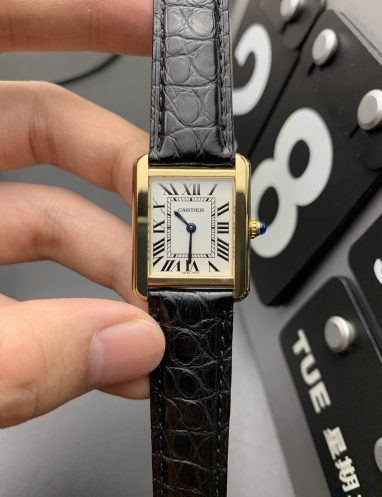 Cartier Tank Black Leather Strap Watch