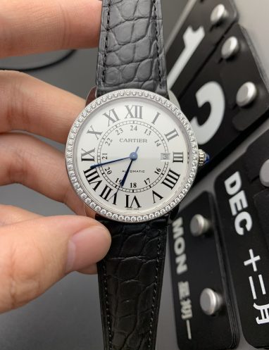 Cartier Classic Diamond Bezel Leather Strap Watch