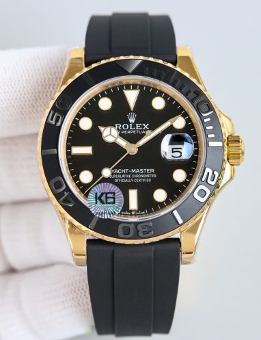 Rolex Yacht-Master Gold and Black Rubber Strap Watch