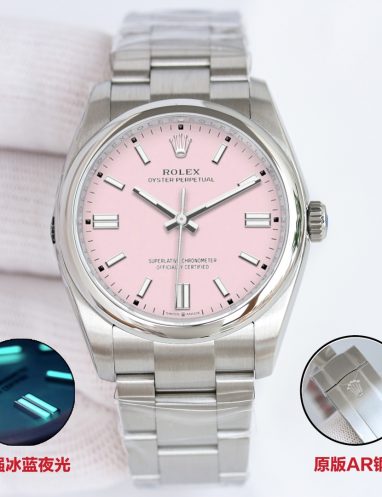Rolex Oyster Perpetual Pink Dial Stainless Steel Watch