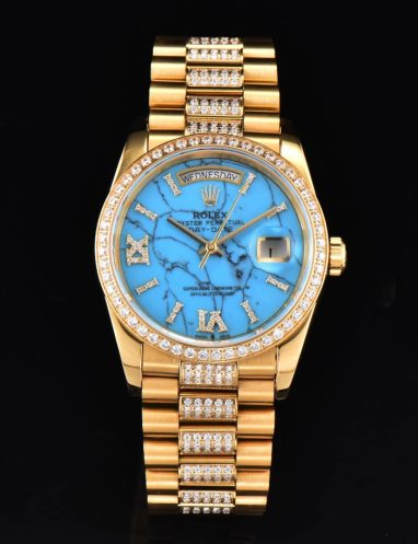 Rolex Day-Date Gold & Diamond Watch with Turquoise Dial