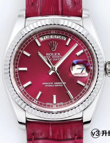 Rolex Oyster Perpetual Day-Date Silver with Red Dial and Strap