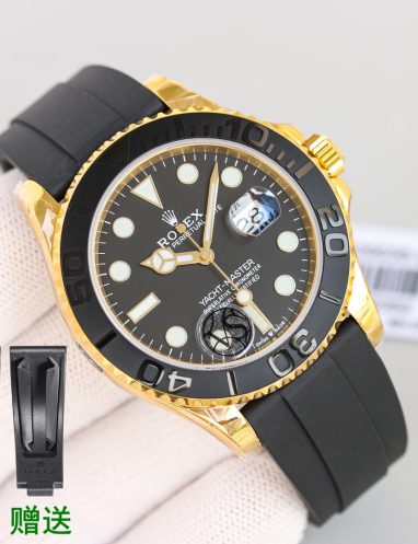Rolex Yacht-Master Gold and Black Rubber Strap Watch