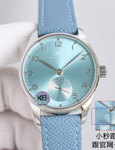 IWC Blue Dial Leather Strap Watch