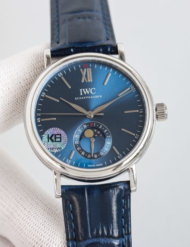IWC Portofino Blue Dial Leather Strap Watch