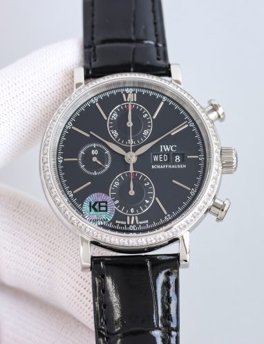 IWC Chronograph Classic Black Leather Watch