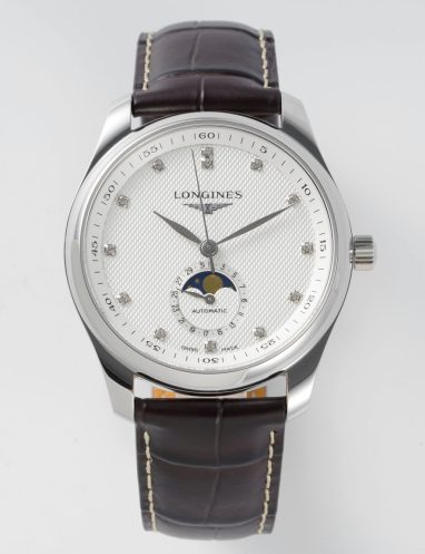 Longines Elegant Moon Phase Brown Leather Watch