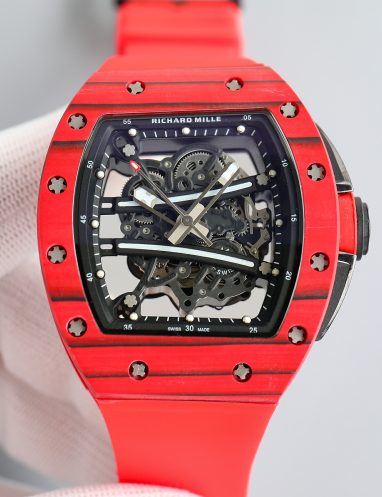 Richard Mille Skeleton Dial Red Strap Watch