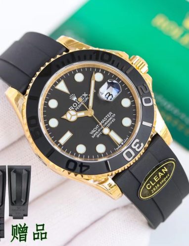 Rolex Yacht-Master Gold and Black Rubber Strap Watch